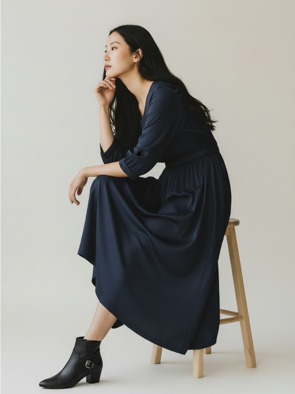 Classic Navy Maxi Dress with Elastic Waist